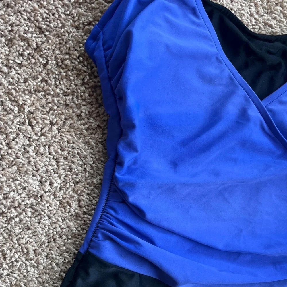 Elegant Blue and Black Women's One Piece Swimsuit